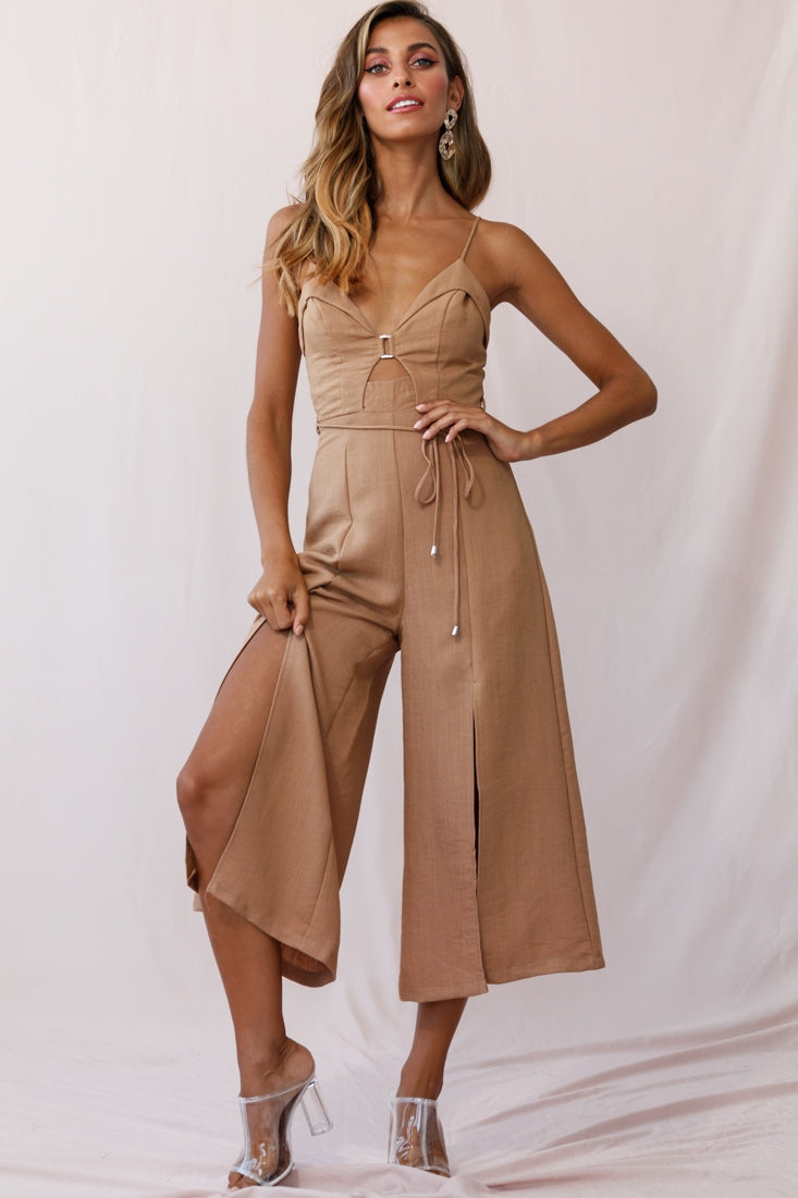 Charlie Structured Wide Leg Jumpsuit Tan-Maymioy