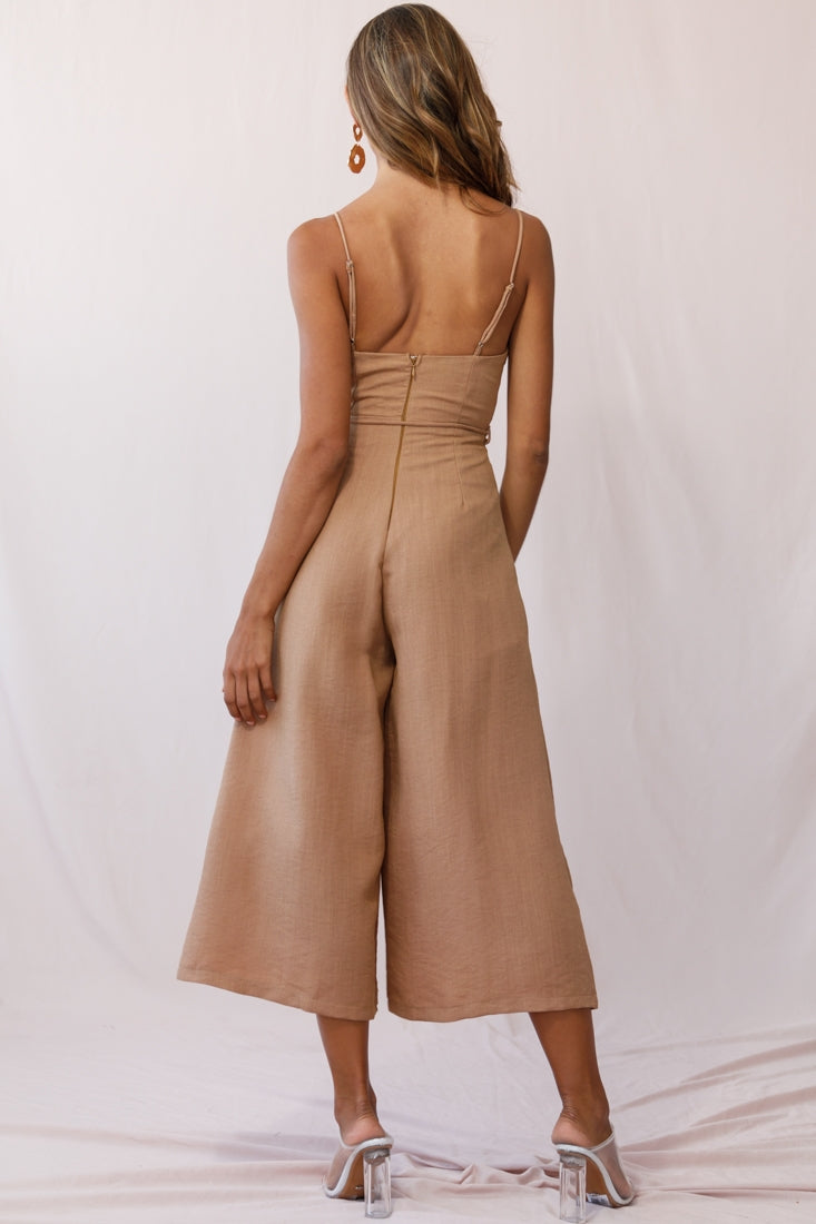 Charlie Structured Wide Leg Jumpsuit Tan-Maymioy