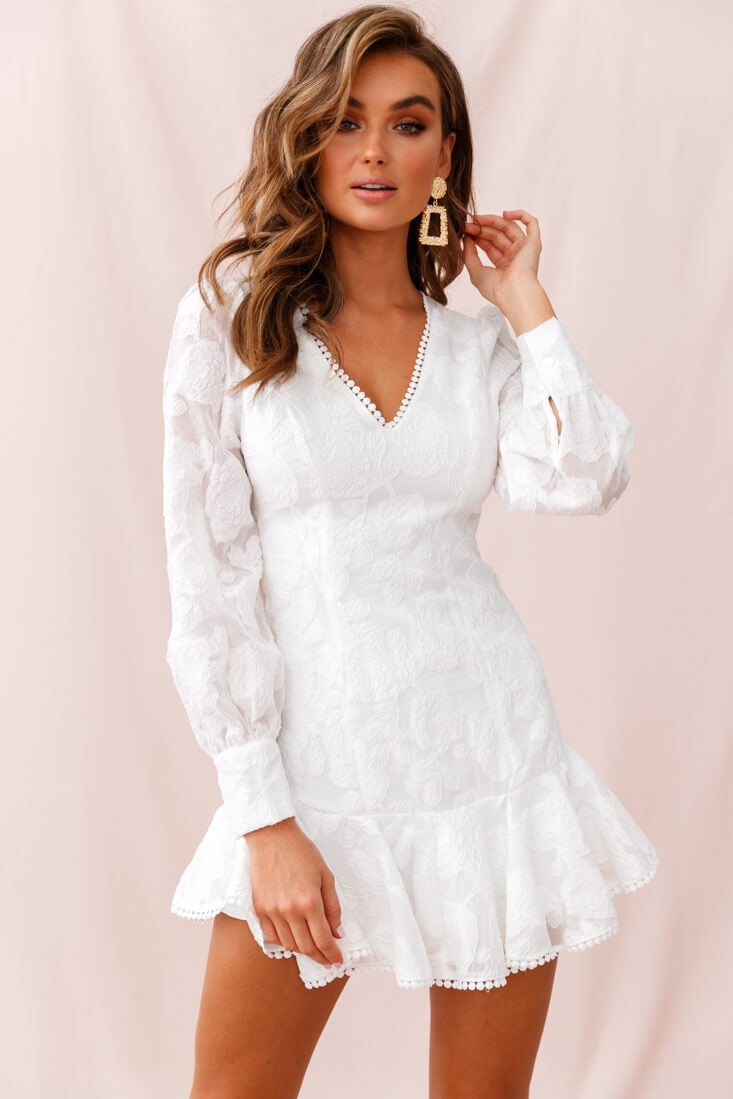 Camellia Open Back Cuff Sleeve Dress White-Maymioy