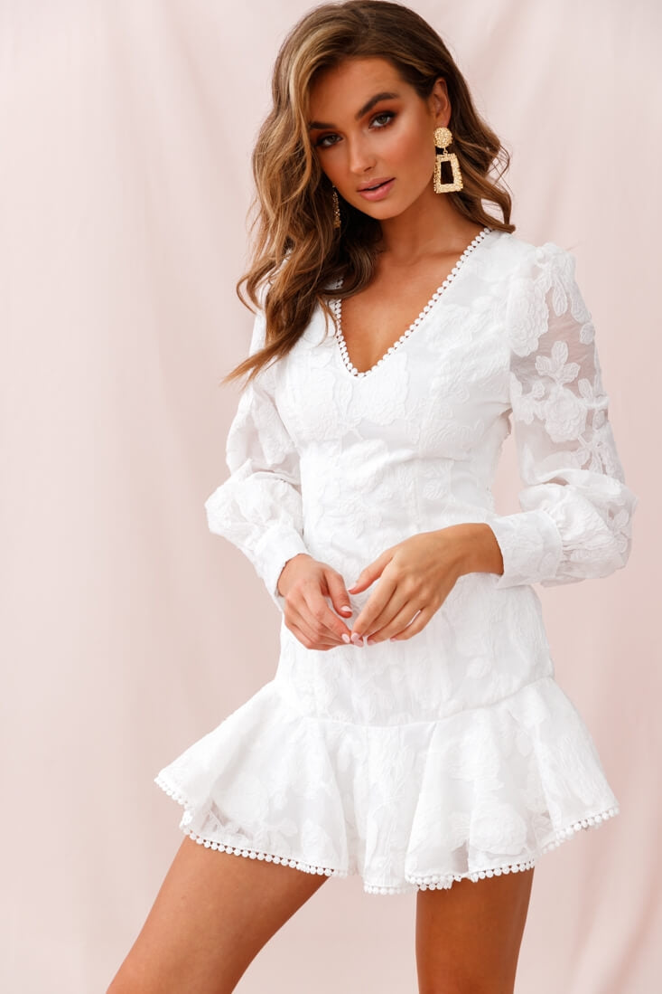 Camellia Open Back Cuff Sleeve Dress White-Maymioy