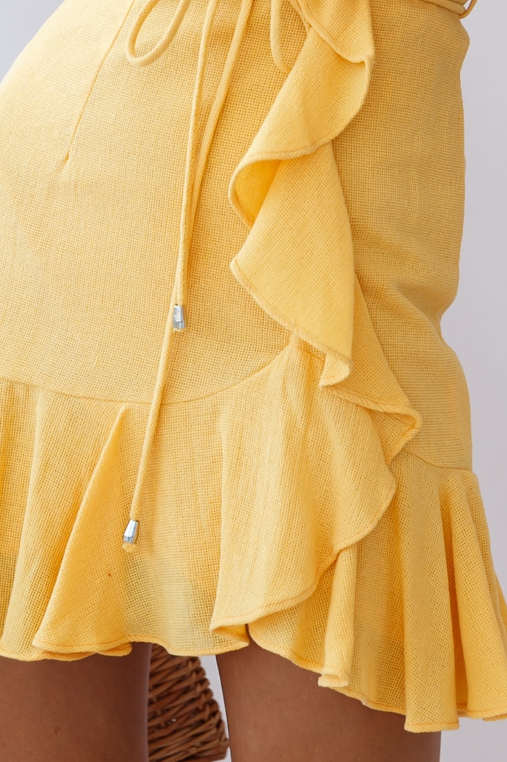 Hart Flowy Chiffon Mini Dress Yellow-Maymioy