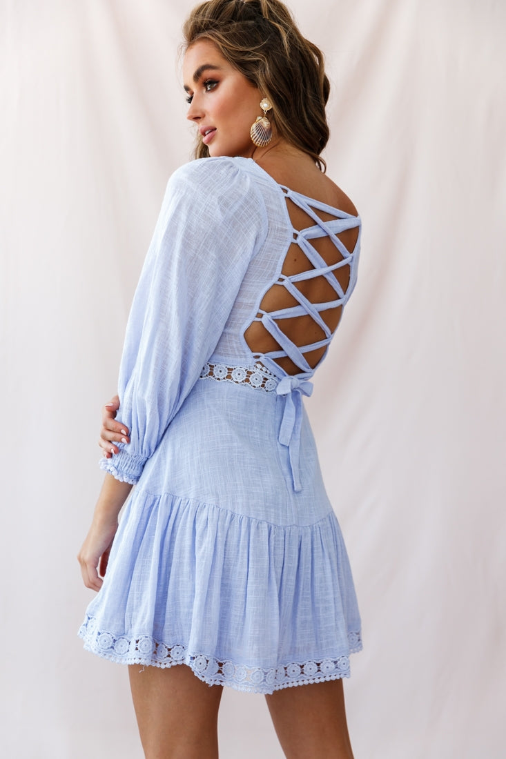 Sweetheart Corset-Back Lantern Sleeve Dress Lavender-Maymioy