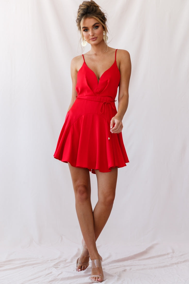Valley Ruffle Tie-Up Back Dress Red-Maymioy