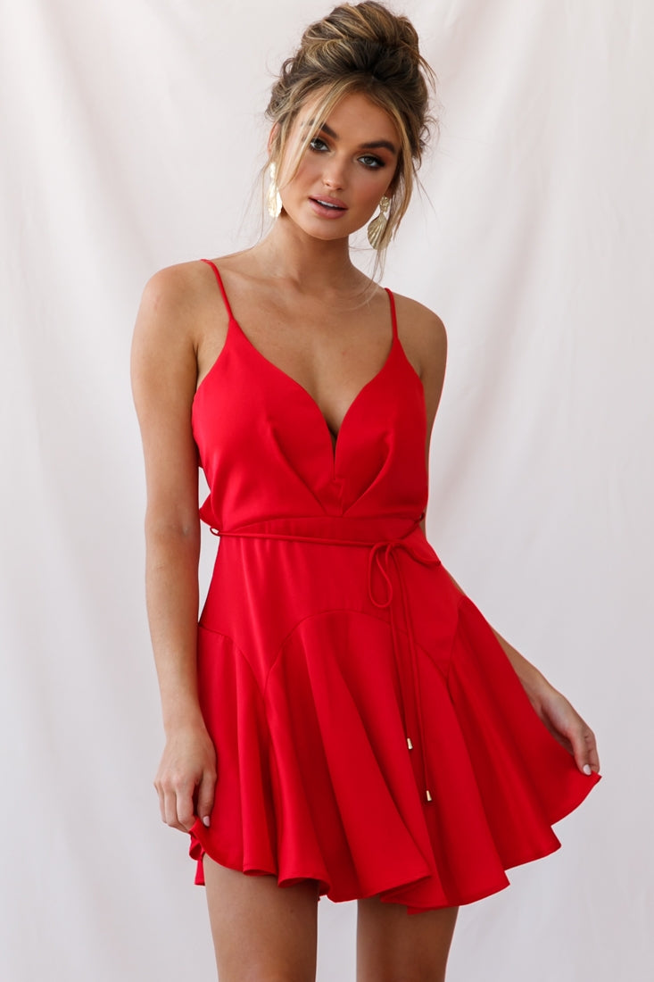 Valley Ruffle Tie-Up Back Dress Red-Maymioy