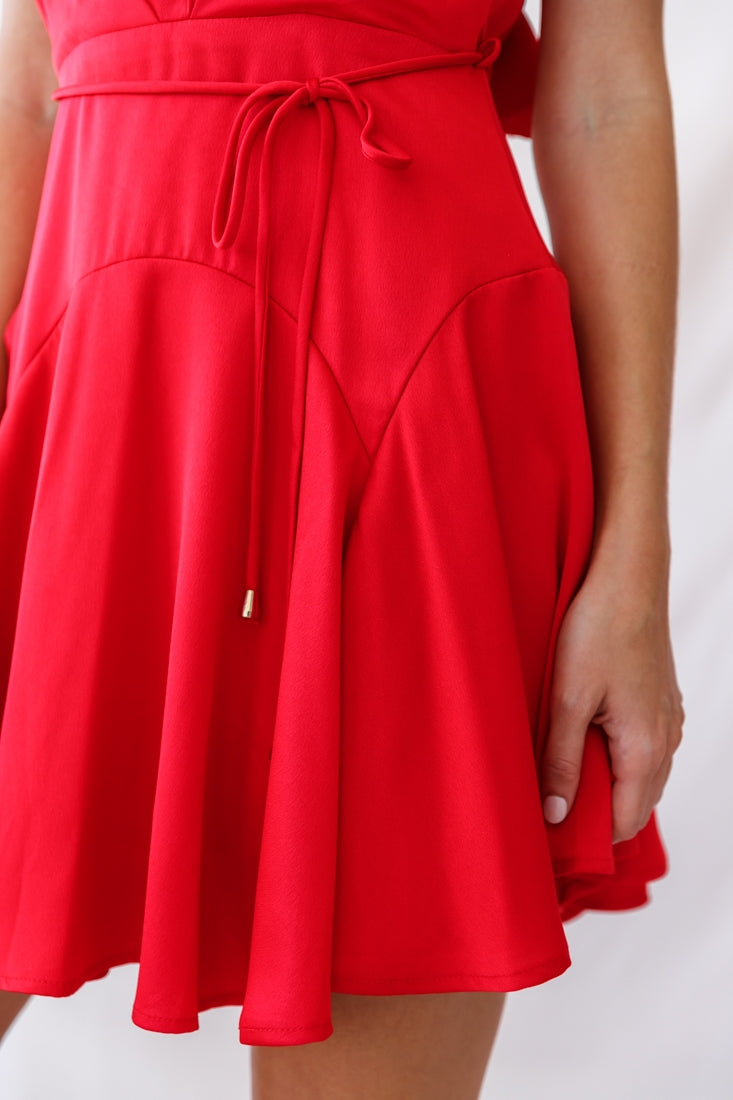 Valley Ruffle Tie-Up Back Dress Red-Maymioy