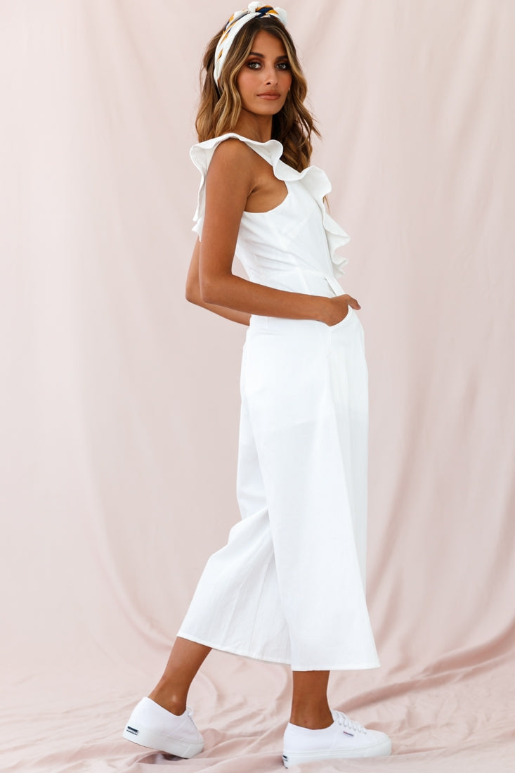 Cheryl Ruffle Strap Wide Leg Jumpsuit White-Maymioy