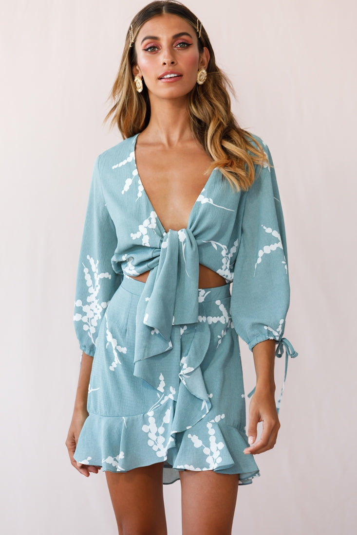 Stavroulla Tie-Front Three Quarter Sleeve Dress Sage-Maymioy