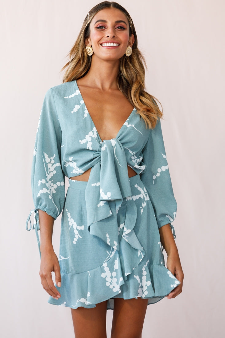 Stavroulla Tie-Front Three Quarter Sleeve Dress Sage-Maymioy