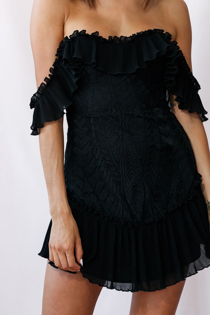 Dreamy Off-Shoulder Mini Dress Black-Maymioy