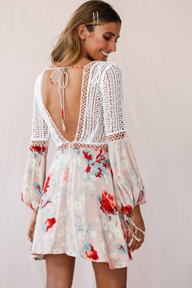 Carson Crochet Details Dress Floral Pink-Maymioy