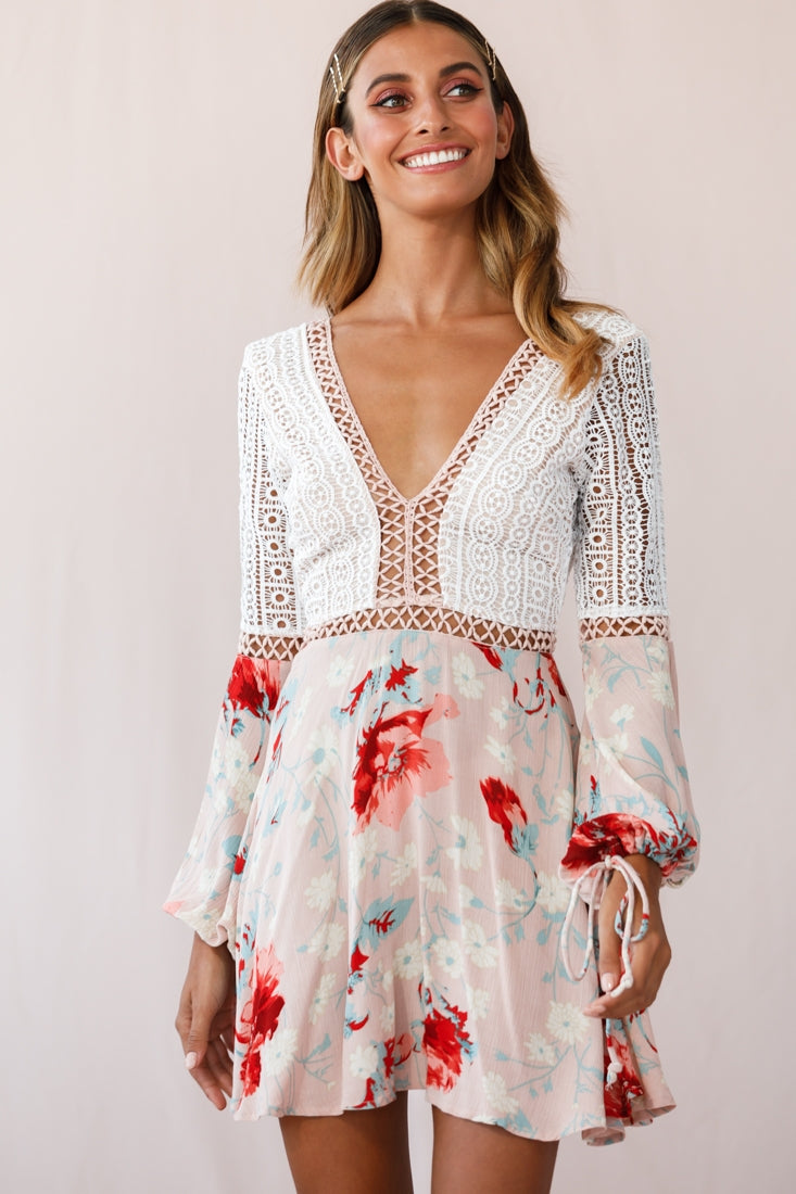 Carson Crochet Details Dress Floral Pink-Maymioy