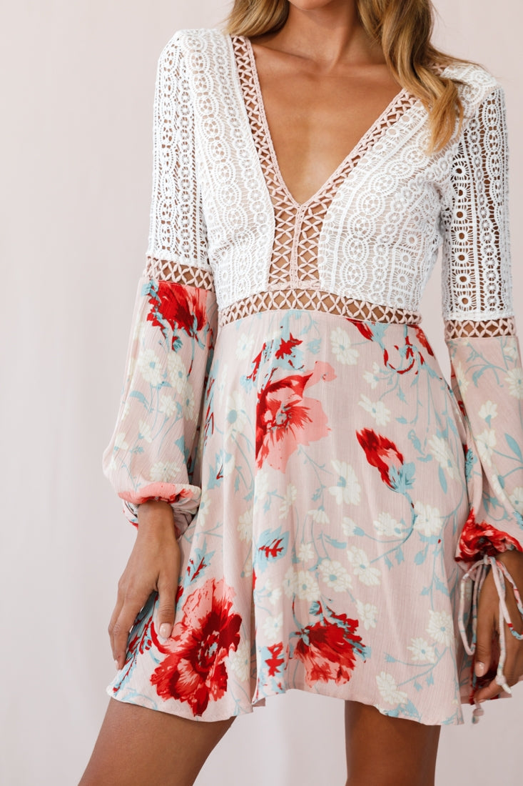 Carson Crochet Details Dress Floral Pink-Maymioy