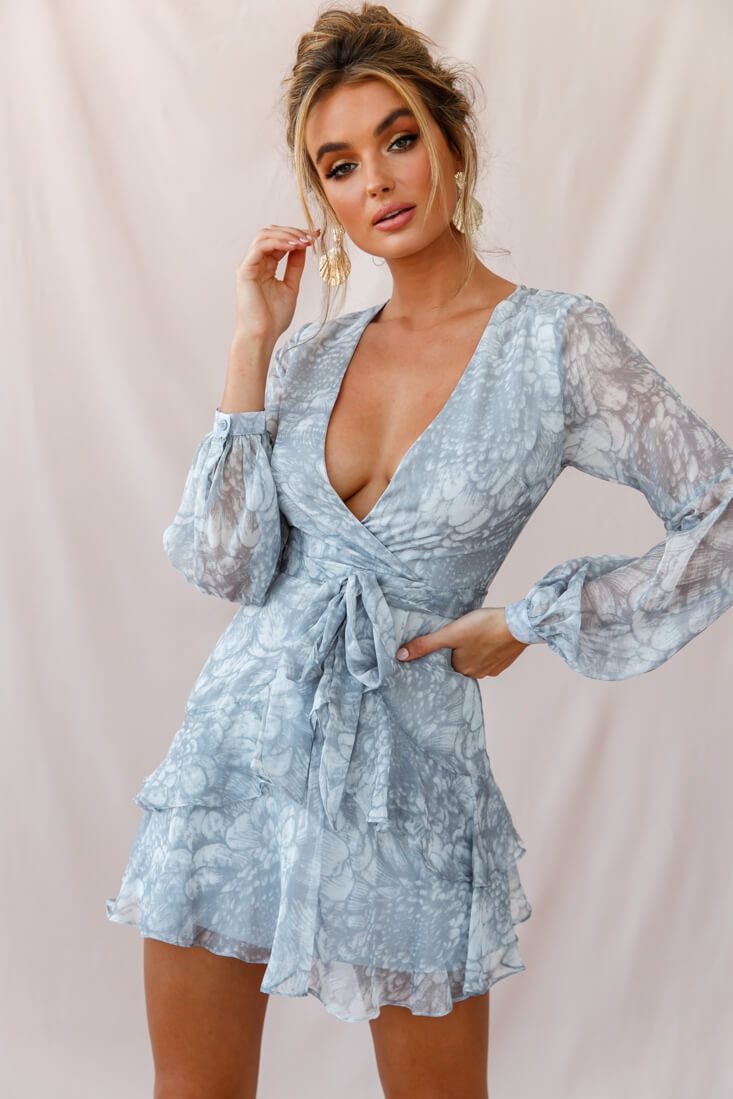 Kerry Layered Balloon Sleeve Dress Grey-Maymioy