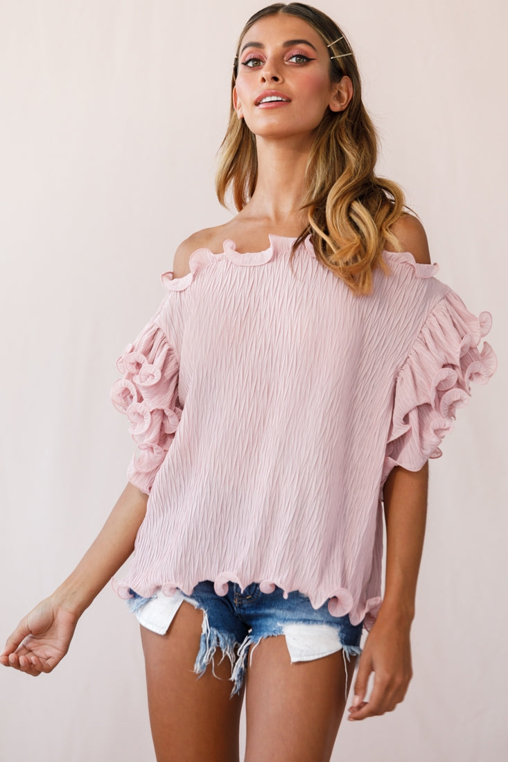 Miranda Ruffle Sleeve Top Blush-Maymioy