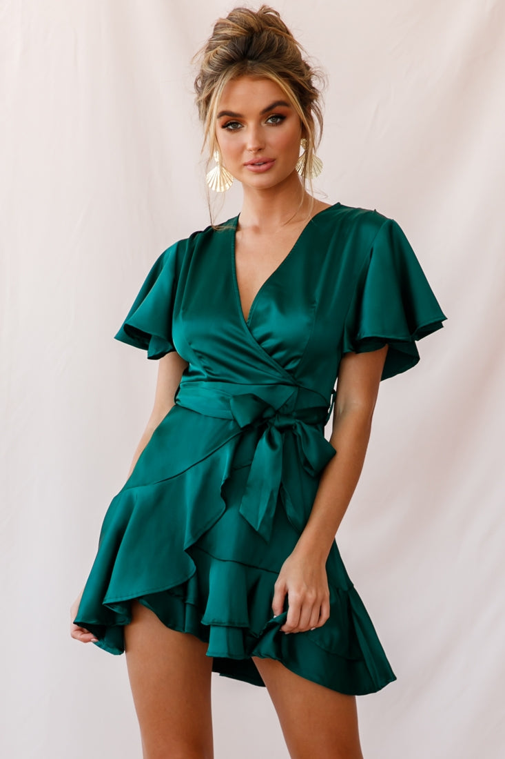 Cami Angel Sleeve Faux Wrap Dress Jade-Maymioy