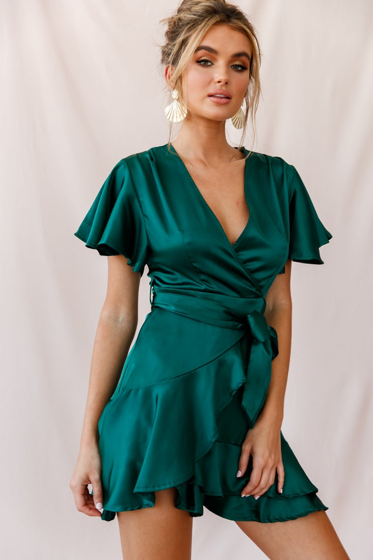 Cami Angel Sleeve Faux Wrap Dress Jade-Maymioy