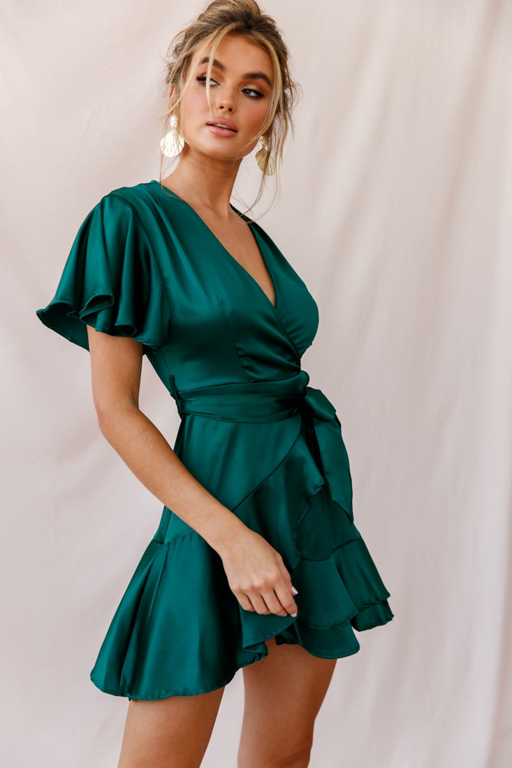 Cami Angel Sleeve Faux Wrap Dress Jade-Maymioy