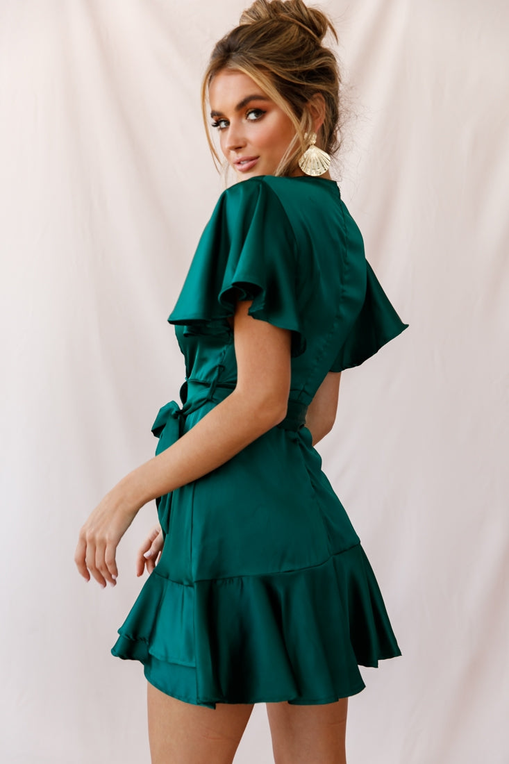 Cami Angel Sleeve Faux Wrap Dress Jade-Maymioy