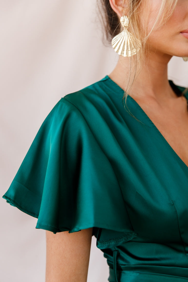 Cami Angel Sleeve Faux Wrap Dress Jade-Maymioy