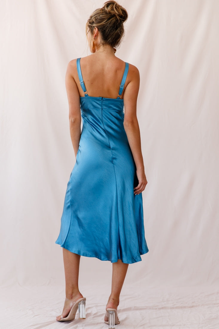 Perfect Day Satin Midi Dress Teal-Maymioy