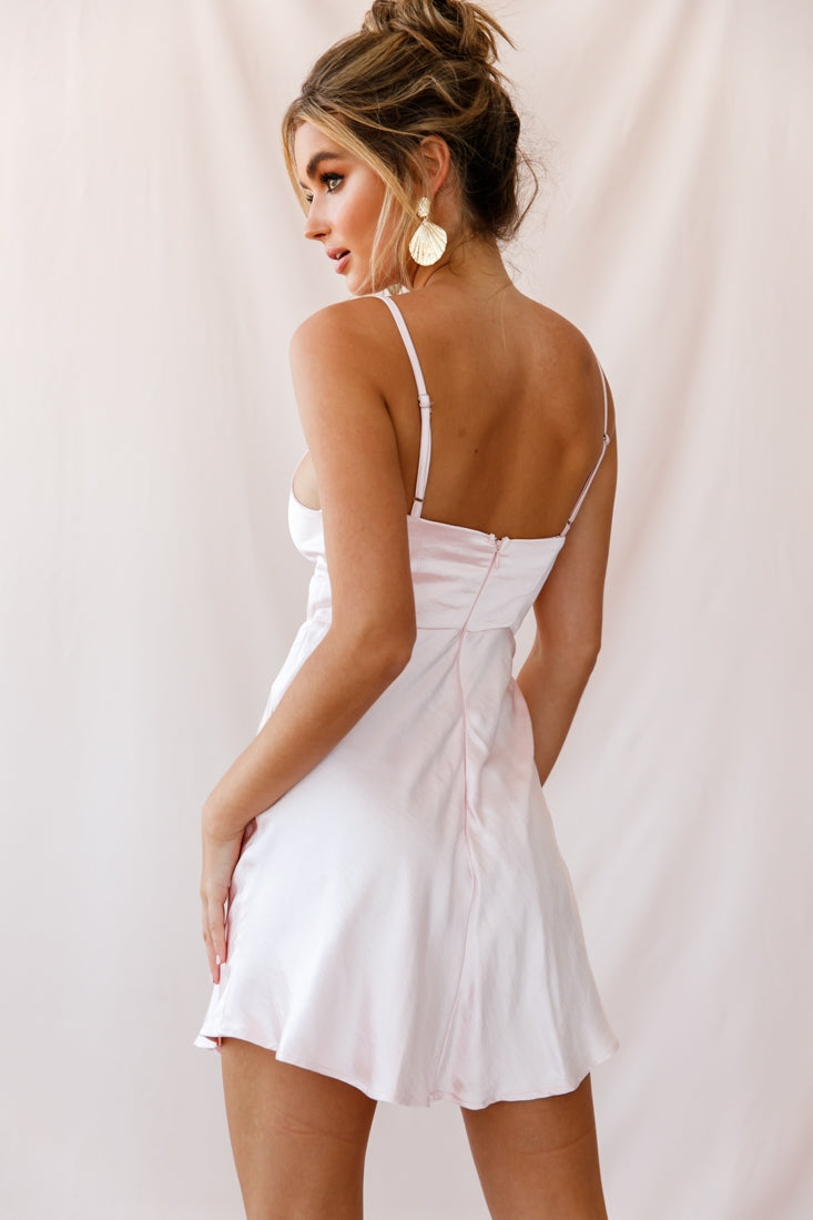 Starry Night Satin Bust-Tie Mini Dress Pink-Maymioy