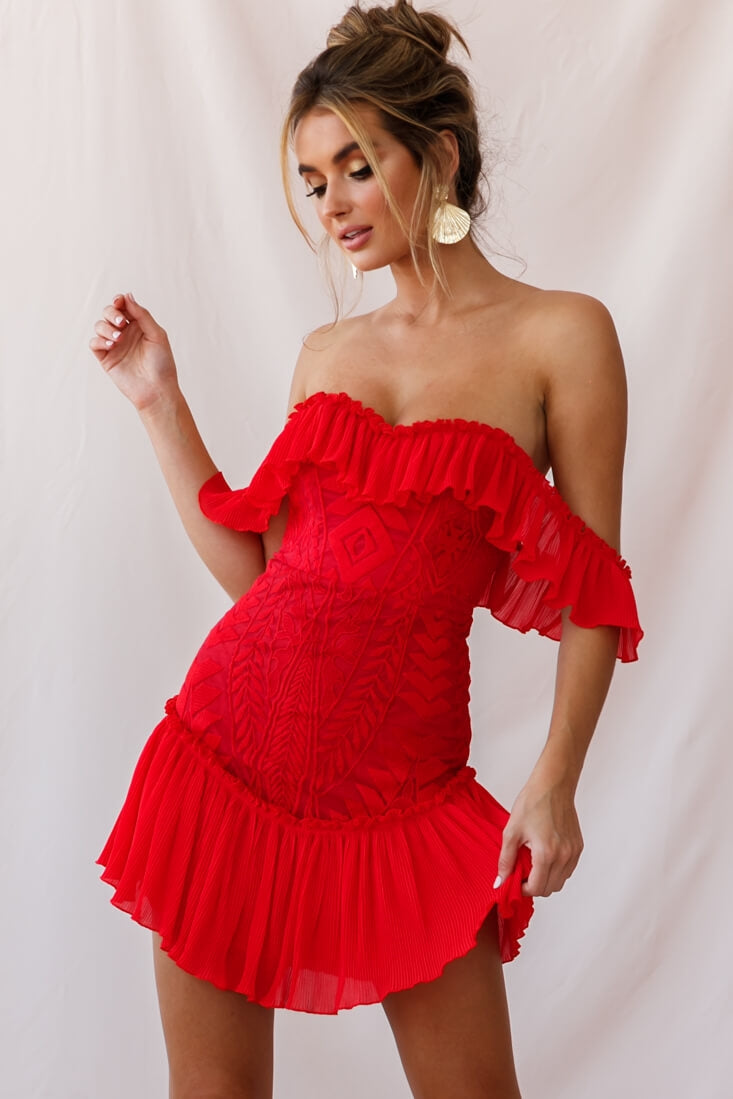 Dreamy Off-Shoulder Mini Dress Red-Maymioy