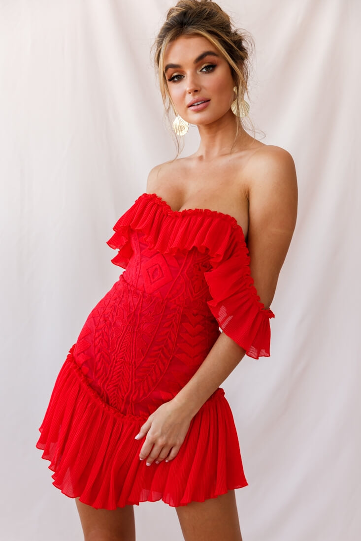 Dreamy Off-Shoulder Mini Dress Red-Maymioy