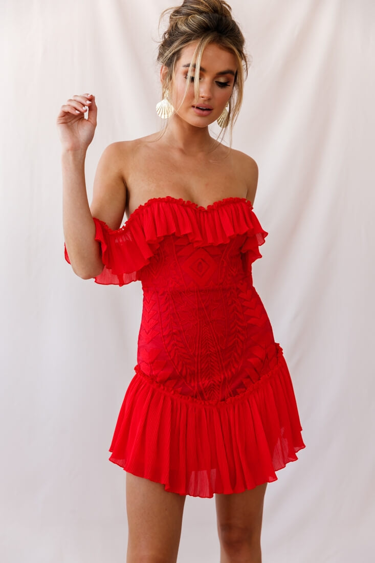 Dreamy Off-Shoulder Mini Dress Red-Maymioy