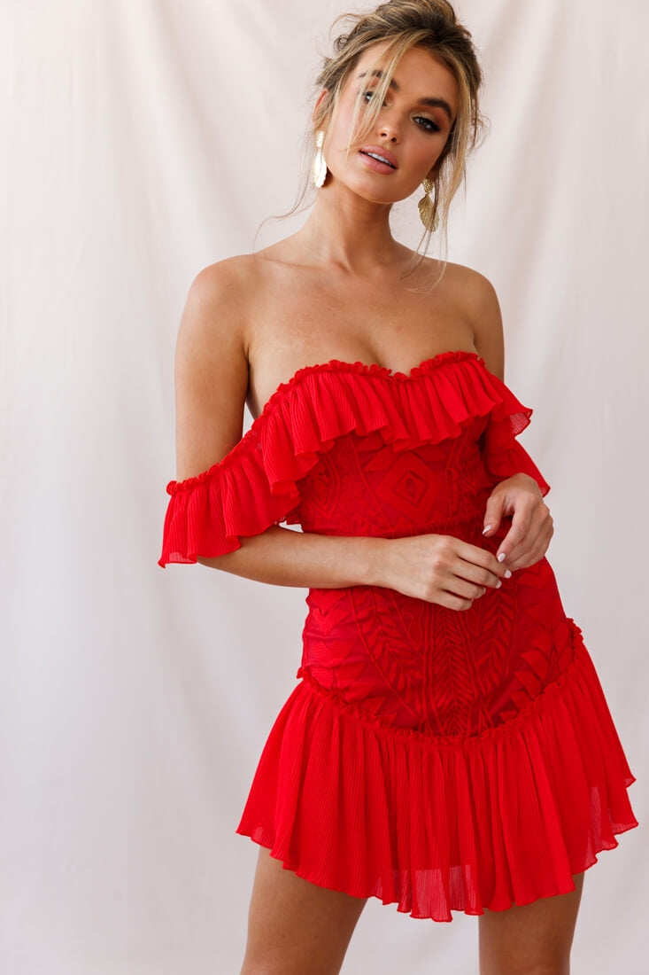 Dreamy Off-Shoulder Mini Dress Red-Maymioy