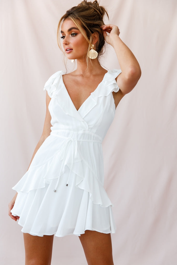 Jodi Ruffle Strap Tie-Back Dress White-Maymioy