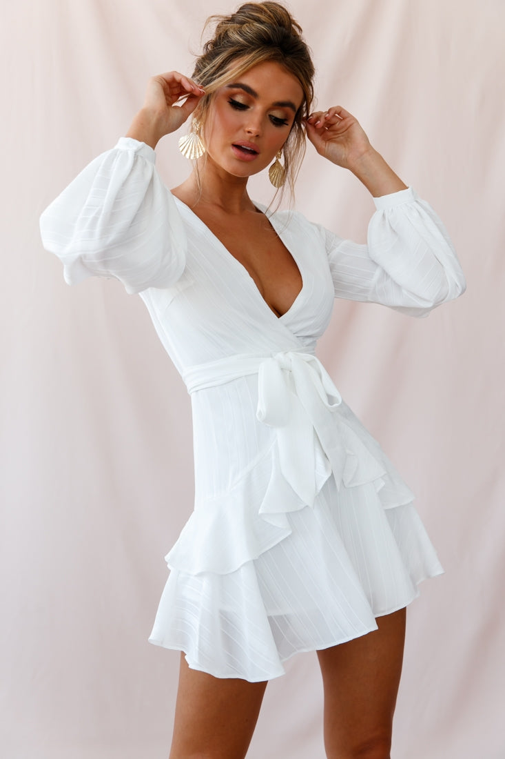 Kerry Layered Balloon Sleeve Dress White-Maymioy