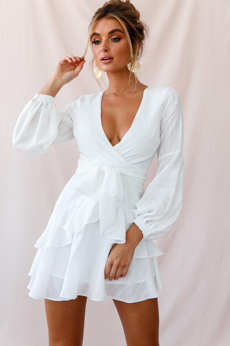 Kerry Layered Balloon Sleeve Dress White-Maymioy