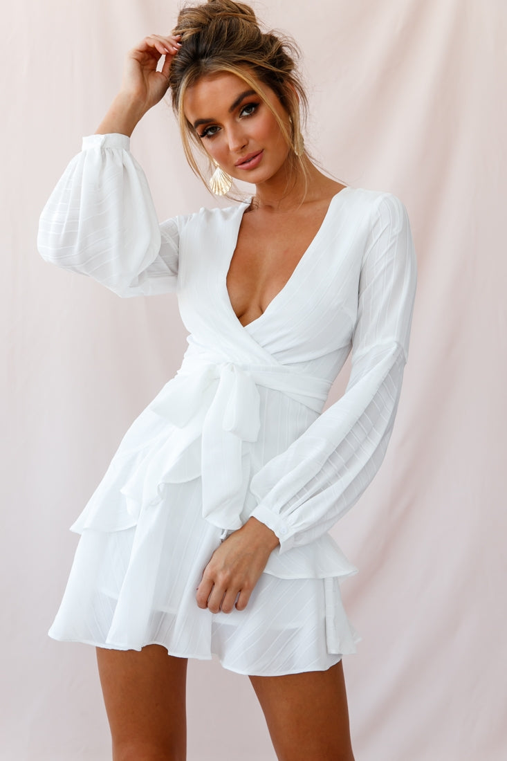 Kerry Layered Balloon Sleeve Dress White-Maymioy