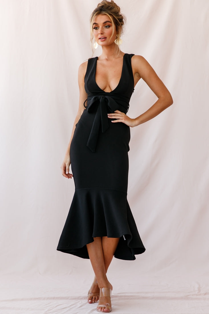 Sorry Not Sorry Wide Strap Flounce Dress Black-Maymioy
