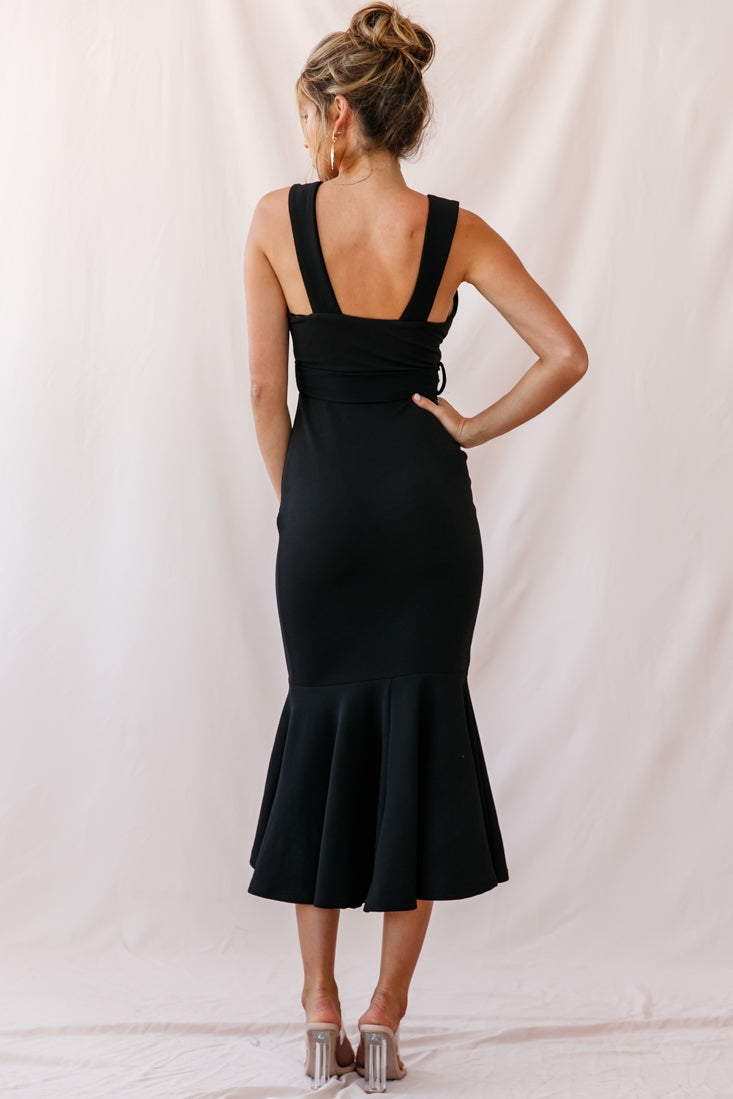 Sorry Not Sorry Wide Strap Flounce Dress Black-Maymioy
