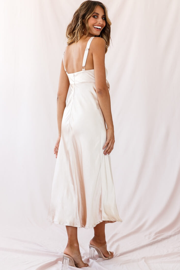 Perfect Day Satin Midi Dress Gold-Maymioy