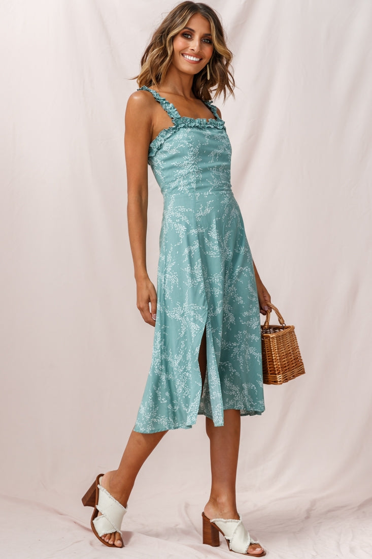 Magdalene Frill Strap A-Line Midi Dress Sage-Maymioy