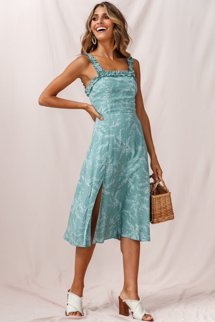Magdalene Frill Strap A-Line Midi Dress Sage-Maymioy