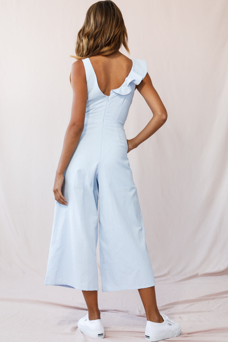 Cheryl Ruffle Strap Wide Leg Jumpsuit Steel Blue-Maymioy