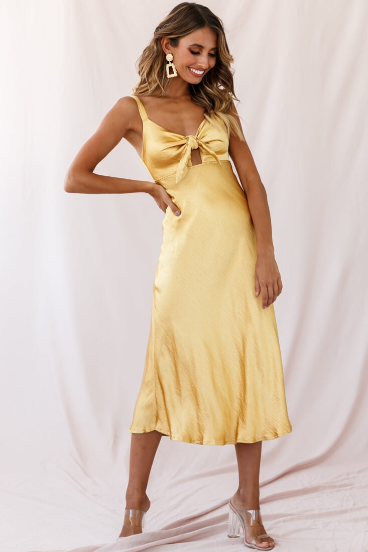 Perfect Day Satin Midi Dress Mustard-Maymioy
