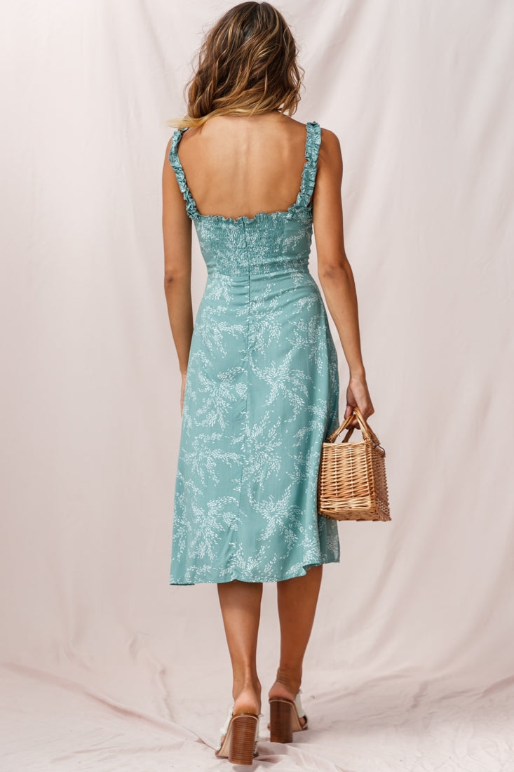 Magdalene Frill Strap A-Line Midi Dress Sage-Maymioy