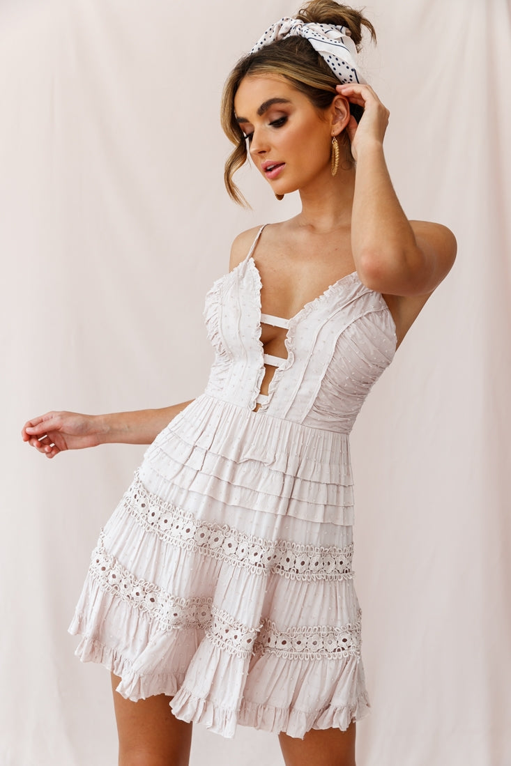 Riley Deep V-Neckline Ruffle Detail Dress Blush-Maymioy