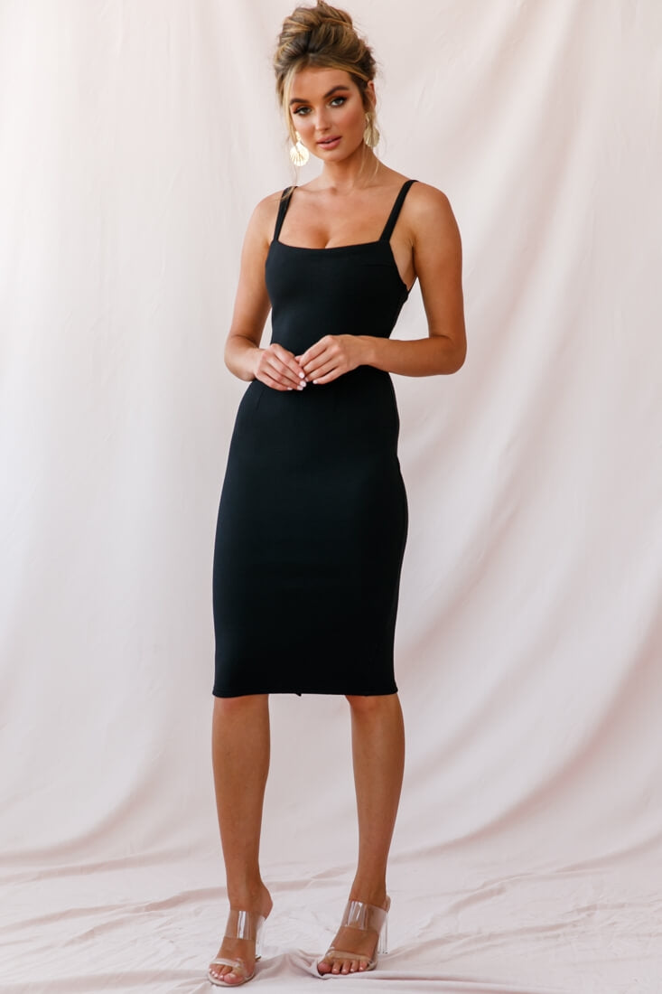 Georgia Square Neckline Midi Dress Black-Maymioy