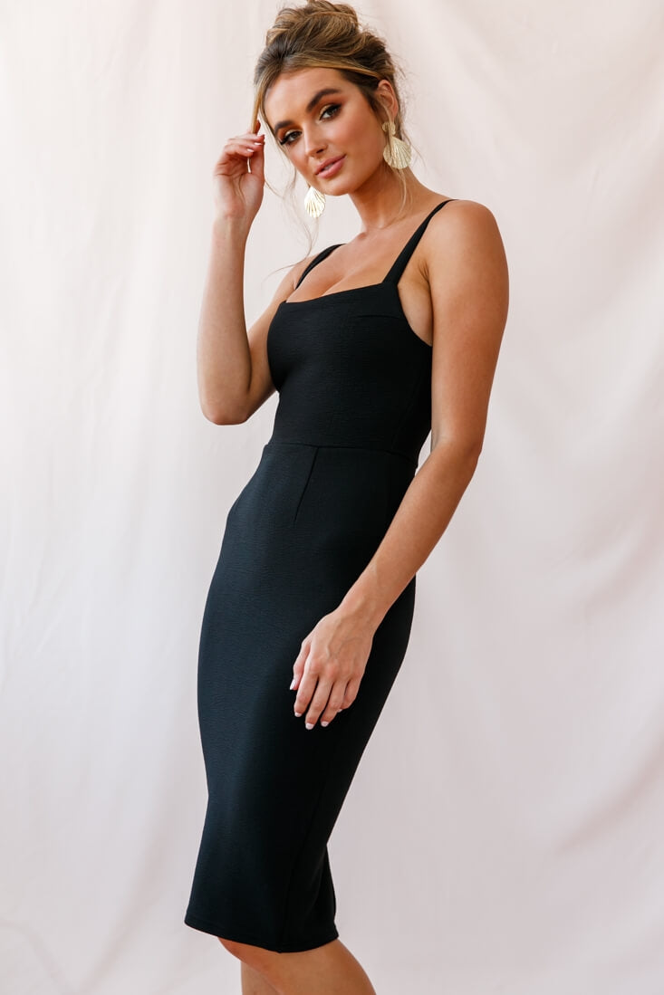 Georgia Square Neckline Midi Dress Black-Maymioy