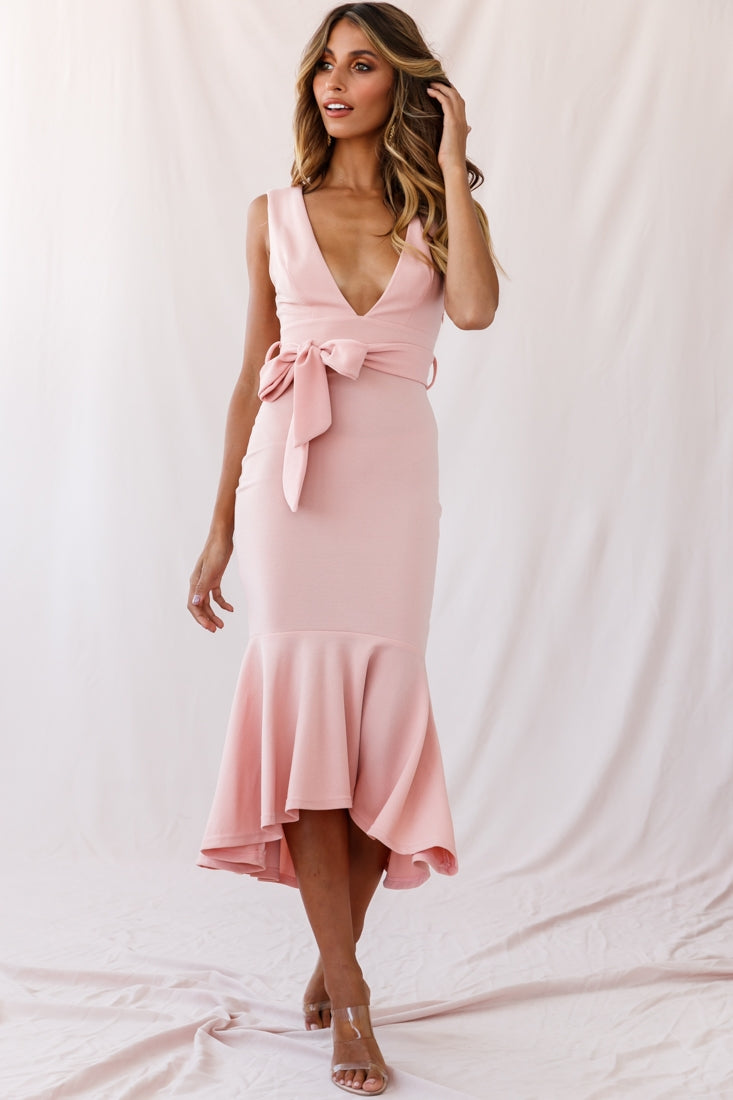 Sorry Not Sorry Wide Strap Flounce Dress Blush-Maymioy