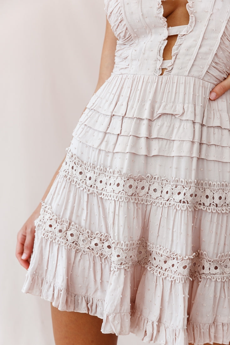 Riley Deep V-Neckline Ruffle Detail Dress Blush-Maymioy