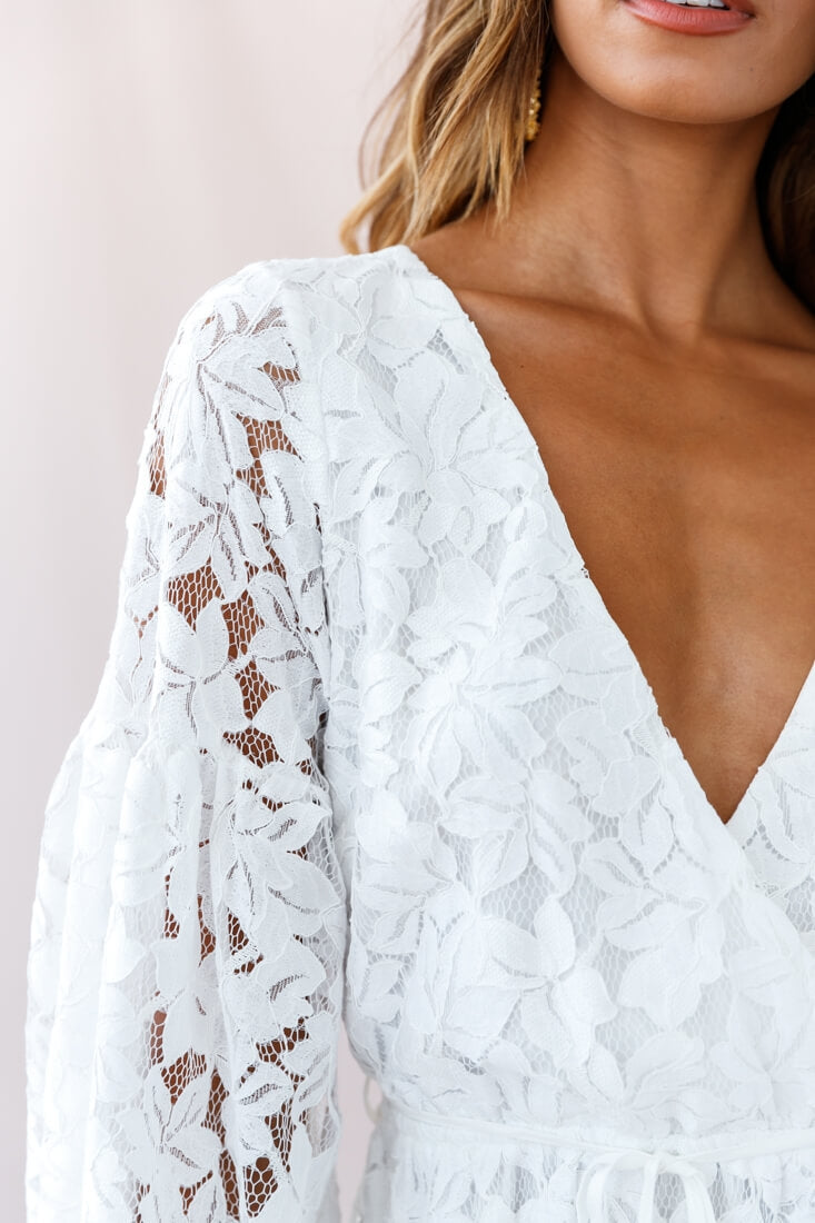 Ever After Keyhole Back Lace Dress White-Maymioy