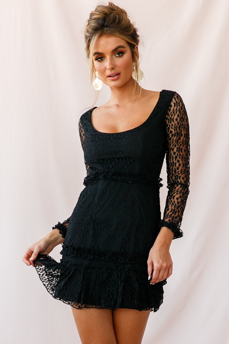 Birkin Long Sleeve Sheath Dress Black-Maymioy