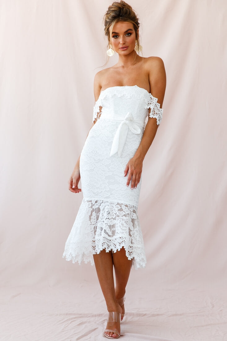 Patience Lace Bodycon Midi Dress White-Maymioy