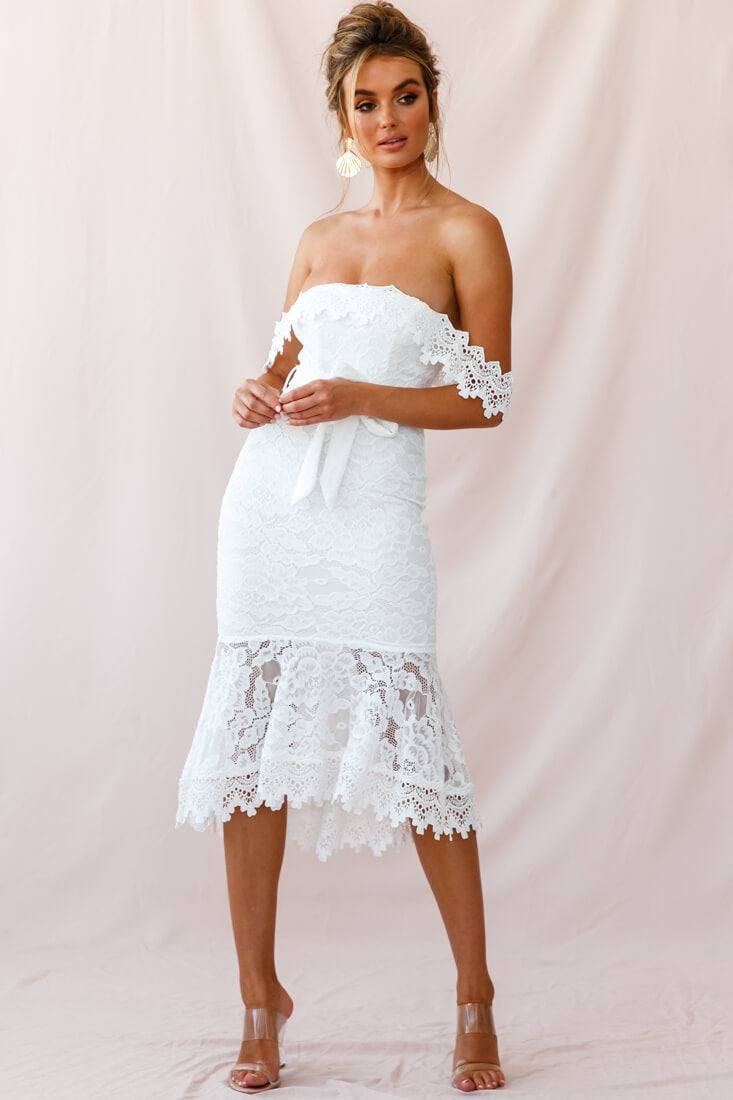 Patience Lace Bodycon Midi Dress White-Maymioy